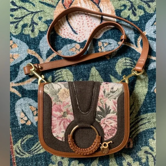 See By Chloe Floral Brown Linen and Leather Crossbody Accordion Bag - Picture 1 of 10